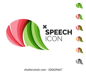 Set of abstract speech bubble and cloud icons, business logotype concepts, clean modern geometric design. Created with transparent abstract wave lines