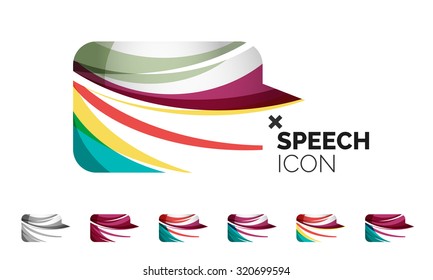Set of abstract speech bubble and cloud icons, business logotype concepts, clean modern geometric design. Created with transparent abstract wave lines