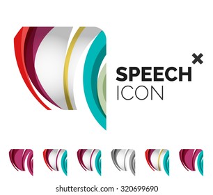 Set of abstract speech bubble and cloud icons, business logotype concepts, clean modern geometric design. Created with transparent abstract wave lines