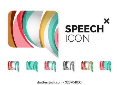 Set of abstract speech bubble and cloud icons, business logotype concepts, clean modern geometric design. Created with transparent abstract wave lines