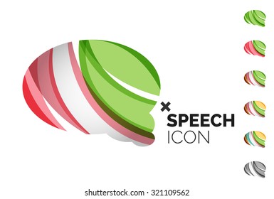 Set of abstract speech bubble and cloud icons, business logotype concepts, clean modern geometric design. Created with transparent abstract wave lines