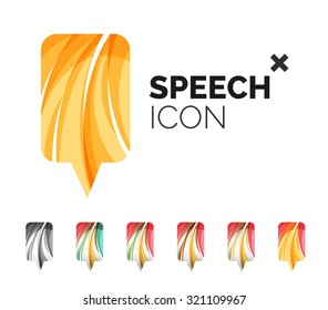 Set of abstract speech bubble and cloud icons, business logotype concepts, clean modern geometric design. Created with transparent abstract wave lines