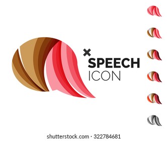 Set of abstract speech bubble and cloud icons, business logotype concepts, clean modern geometric design. Created with transparent abstract wave lines