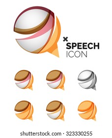 Set of abstract speech bubble and cloud icons, business logotype concepts, clean modern geometric design. Created with transparent abstract wave lines