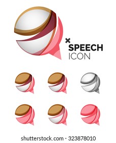 Set of abstract speech bubble and cloud icons, business logotype concepts, clean modern geometric design. Created with transparent abstract wave lines