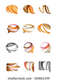 Set of abstract speech bubble and cloud icons, business logotype concepts, clean modern geometric design. Created with transparent abstract wave lines