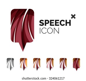 Set of abstract speech bubble and cloud icons, business logotype concepts, clean modern geometric design. Created with transparent abstract wave lines