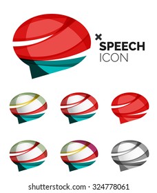 Set of abstract speech bubble and cloud icons, business logotype concepts, clean modern geometric design. Created with transparent abstract wave lines