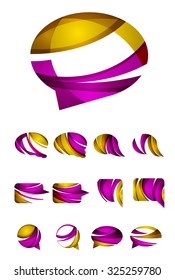 Set of abstract speech bubble and cloud icons, business logotype concepts, clean modern geometric design. Created with transparent abstract wave lines