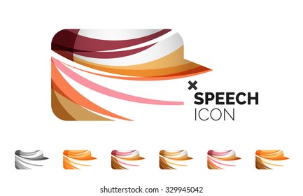 Set of abstract speech bubble and cloud icons, business logotype concepts, clean modern geometric design. Created with transparent abstract wave lines