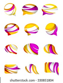 Set of abstract speech bubble and cloud icons, business logotype concepts, clean modern geometric design. Created with transparent abstract wave lines