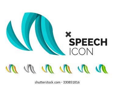 Set of abstract speech bubble and cloud icons, business logotype concepts, clean modern geometric design. Created with transparent abstract wave lines