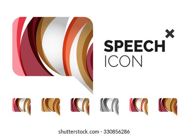 Set of abstract speech bubble and cloud icons, business logotype concepts, clean modern geometric design. Created with transparent abstract wave lines