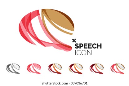 Set of abstract speech bubble and cloud icons, business logotype concepts, clean modern geometric design. Created with transparent abstract wave lines