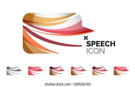 Set of abstract speech bubble and cloud icons, business logotype concepts, clean modern geometric design. Created with transparent abstract wave lines