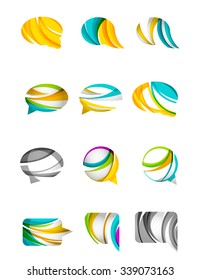 Set of abstract speech bubble and cloud icons, business logotype concepts, clean modern geometric design. Created with transparent abstract wave lines