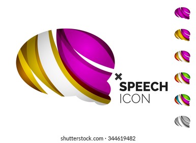Set of abstract speech bubble and cloud icons, business logotype concepts, clean modern geometric design. Created with transparent abstract wave lines