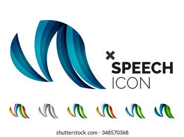 Set of abstract speech bubble and cloud icons, business logotype concepts, clean modern geometric design. Created with transparent abstract wave lines