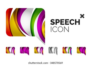 Set of abstract speech bubble and cloud icons, business logotype concepts, clean modern geometric design. Created with transparent abstract wave lines