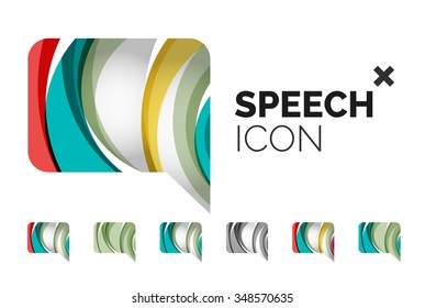 Set of abstract speech bubble and cloud icons, business logotype concepts, clean modern geometric design. Created with transparent abstract wave lines