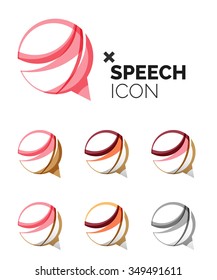 Set of abstract speech bubble and cloud icons, business logotype concepts, clean modern geometric design. Created with transparent abstract wave lines