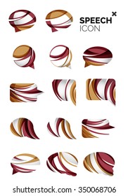 Set of abstract speech bubble and cloud icons, business logotype concepts, clean modern geometric design. Created with transparent abstract wave lines