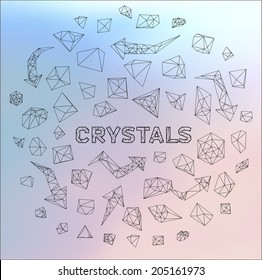 Set of abstract speech bubbles of crystal glass pattern and thin line. Good as label template for business