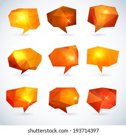 Set Of Abstract Speech Bubbles Or Talk Balloons Of Polygon Prism Pattern. Good As Advertising Template Design Elements