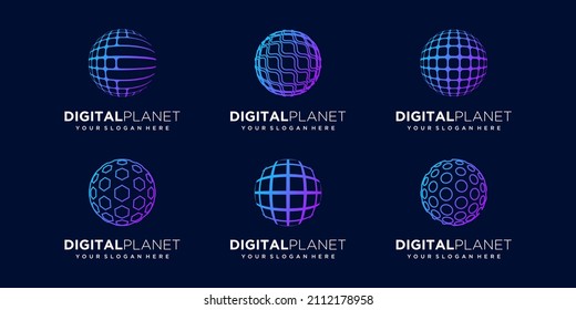set of abstract sphere data digital Logo Design vector Template.
