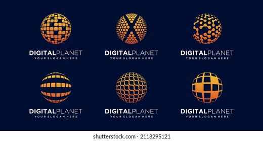 set of abstract sphere data tech Logo Design vector Template.