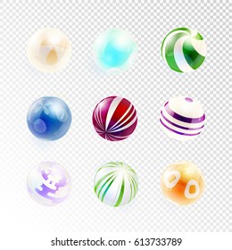 Set of abstract spheres isolated on a transparent background. Vector illustration.