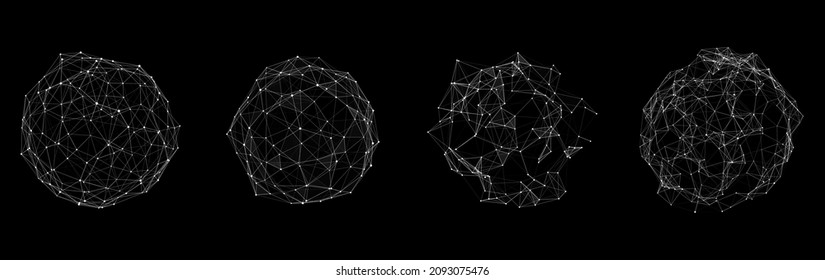 Set of abstract spheres from points and lines. Network connection structure. Big data visualization. Vector illustration.