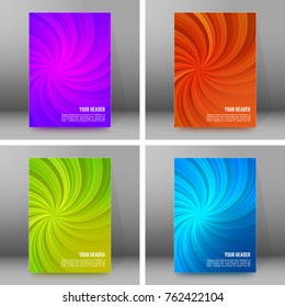 Set Abstract spiral background of bright glow perspective with lighting blue, purple, yellow, green twist lines. Can be used for business brochure, flyer party, design banners, cover book, label