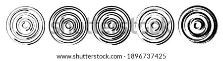 Set abstract spiral circle geometric shape. Grunge swirl concentric round background. Vortex pattern. Flat brush line design element. Vector illustration.