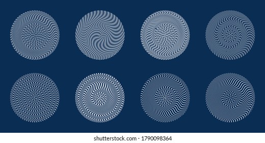 Conjunto de líneas de trazo con puntas de espiral abstractas. Ilustraciones vectoriales. Dinámica de la línea de ritmo de onda espiral. Elemento abstracto para el diseño divertido de plantillas de portada de folletos.