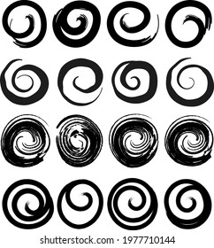 Set of abstract spiral hand drawn art. Sketch graphic design isolated on white background.