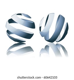 Set of abstract spiral sphere designs with metal effect