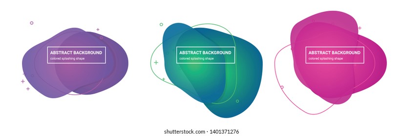 Set of abstract splashing shapes background templates in Tapestry, Affair, Persian-Rose, Red-Violet, Emerald, Bahama-Blue gradients colors for logo, flyer, website etc.