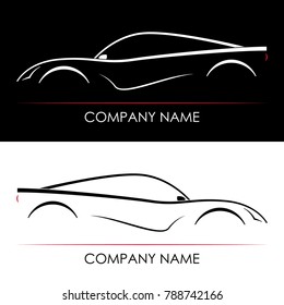 Set of abstract sports car silhouettes. Template card. Black and white vector illustration.