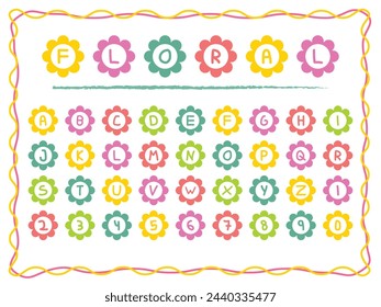 Ensemble d'alphabets Abstraits fleuris Printanier à la main