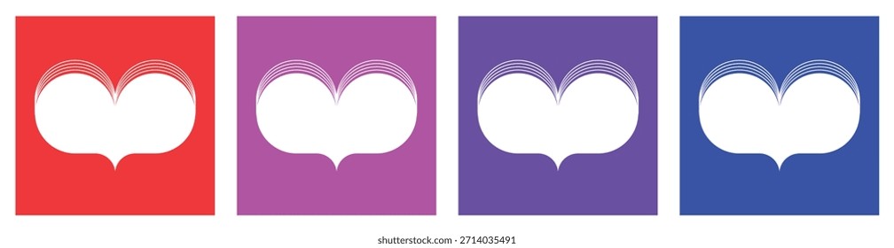 Un conjunto de fondos cuadrados abstractos con corazones y espacio de copia. Marcos de Vector en forma de corazón para diseños de Anuncio de San Valentín.