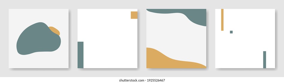 Set of abstract, square backgrounds for social media posting. Collection four backdrops, copy space. Spots, rectangles in muted tones