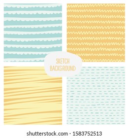 Set of abstract square backgrounds. Textures for background, fabric, scrapbook, baby shower or other types of design. Vector hand-drawn illustration. 