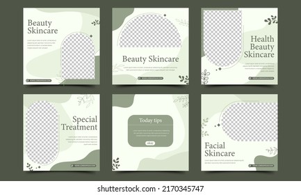 Set Of Abstract Square Banner Design Template For Salon, Massage, And Spa Promotion. Usable For Social Media Post, Card, Banner, And Web Ads.