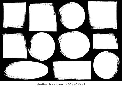Set of abstract  square, circle, rectangle and oval ellipse borders design elements.  Chalk drawn elements. Dirty grunge design frames. 
