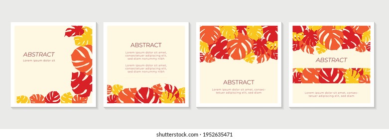 Conjunto de plantillas artísticas universales creativas cuadradas abstractas con elementos florales. Estilo bohemio. Vector de póster, tarjeta, invitación, volante, portada, pancarta, cartel, folleto y otro diseño gráfico