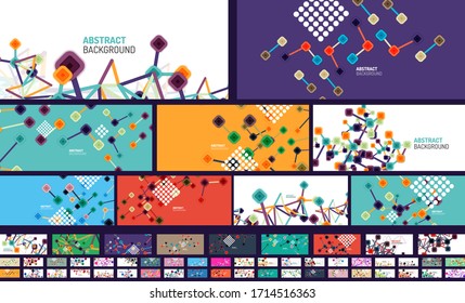 Set of abstract square dot connections, flat style multicolored geometric backgrounds for Wallpaper, Banner, Background, Card, Book Illustration, landing page or poster design