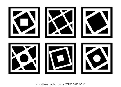 Conjunto de iconos cuadrados abstractos. Elementos de diseño en blanco y negro. Arte vector.