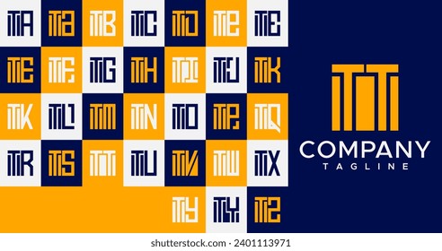 Set of abstract square initial letter T TT logo design