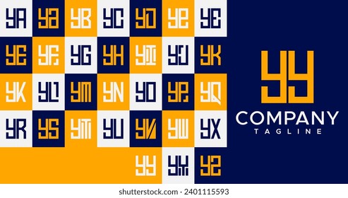Set of abstract square initial letter Y YY logo design
